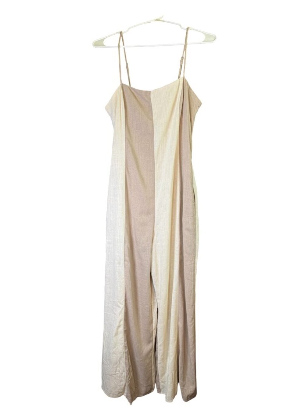 Klesis Womens Colorblock Jumper Beige & Cream Linen Blend Adjustable Straps M